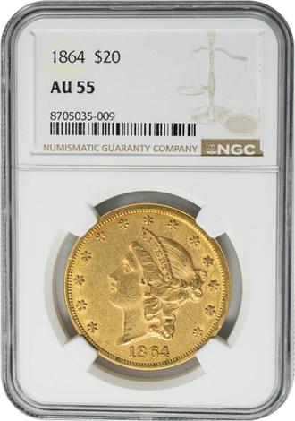 1864 $20 AU55 NGC