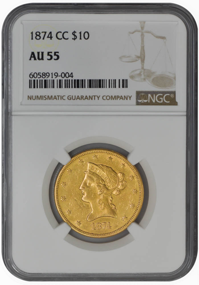 1874-CC $10 AU55 NGC