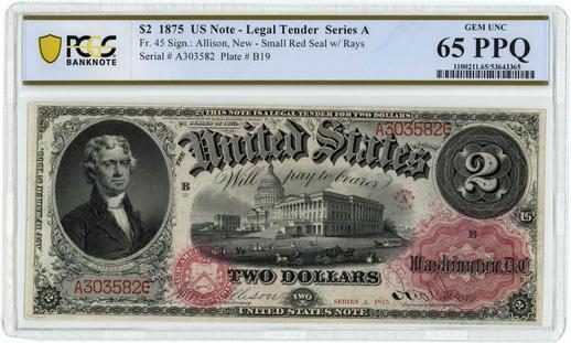 1875 FR.45 $2 US Note - Legal Tender Series A