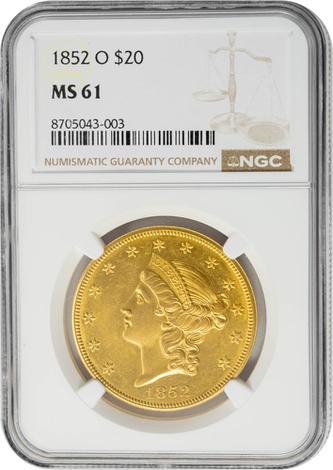 1852-O $20 MS61 NGC