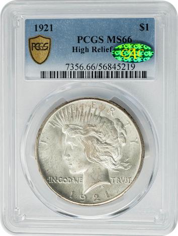 1921 $1 High Relief, Peace MS66 PCGS