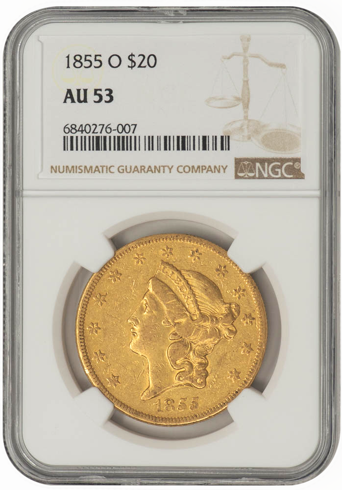 1855-O $20 AU53 NGC