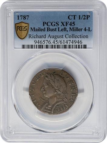 1787 Connecticut Mailed Bust Left, Miller 4-L 1/2P