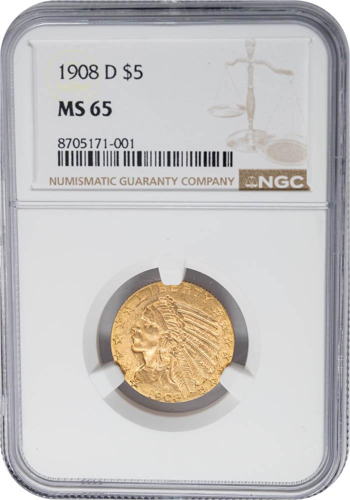 1908-D $5 MS65 NGC