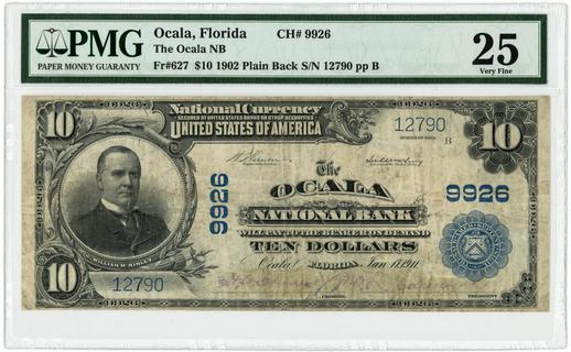 Ocala, Florida $10 1902 FR.627 - Plain Back