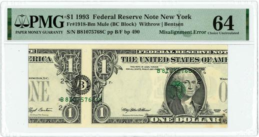 1993 FR. 1918-Bm Mule $1 Federal Reserve Note New York